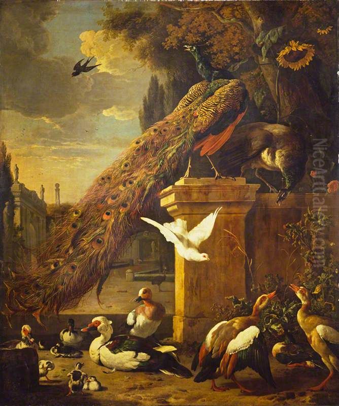 Peacocks and Ducks Oil Painting by Melchior D'Hondecoeter