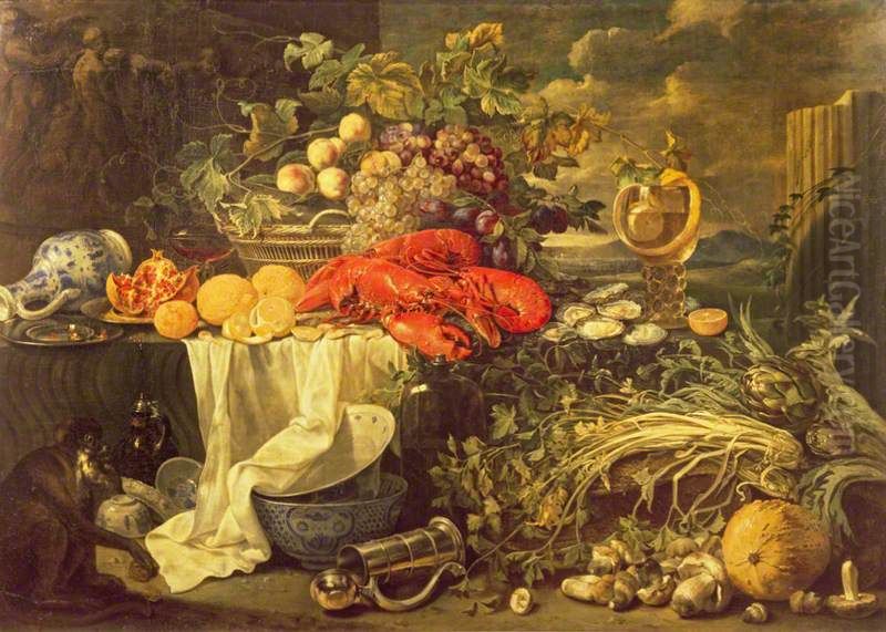 Still Life with a Monkey Oil Painting by Jan Jansz. de Heem