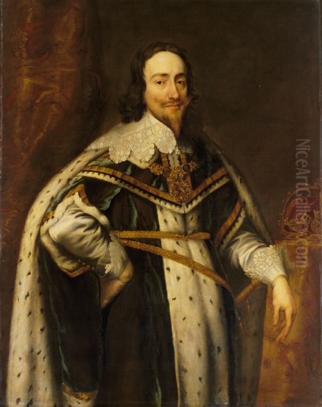 Portrait of King Charles I of England (1600-1649), wearing the insignia of the Most Noble Order of the Garter Oil Painting by Sir Anthony Van Dyck