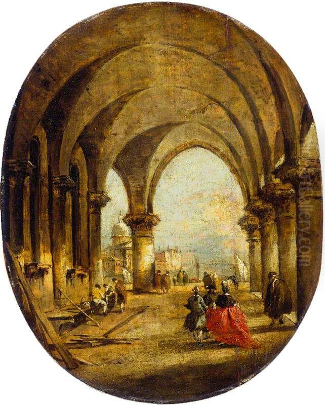 Capriccio with the Arcade of the Doge's Palace and San Giorgio Maggiore Oil Painting by Francesco Guardi