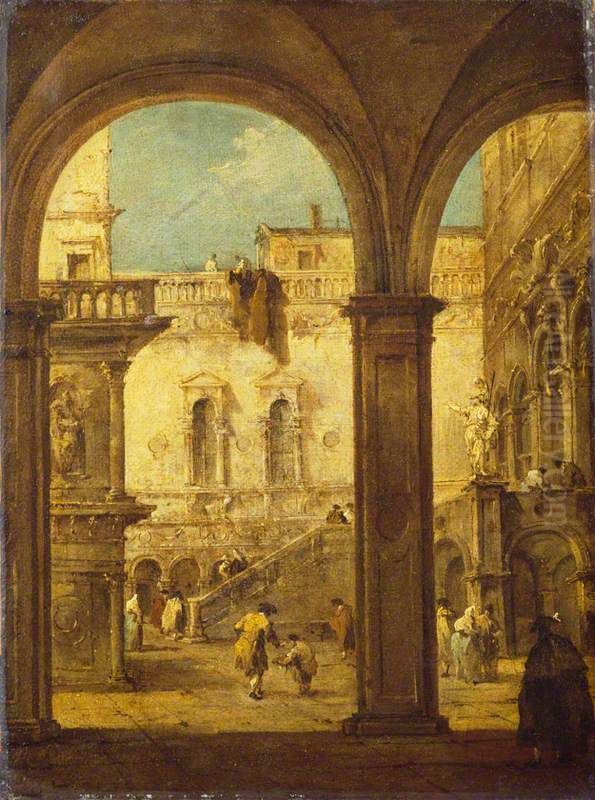 Capriccio with the Courtyard of the Doge's Palace Oil Painting by Francesco Guardi