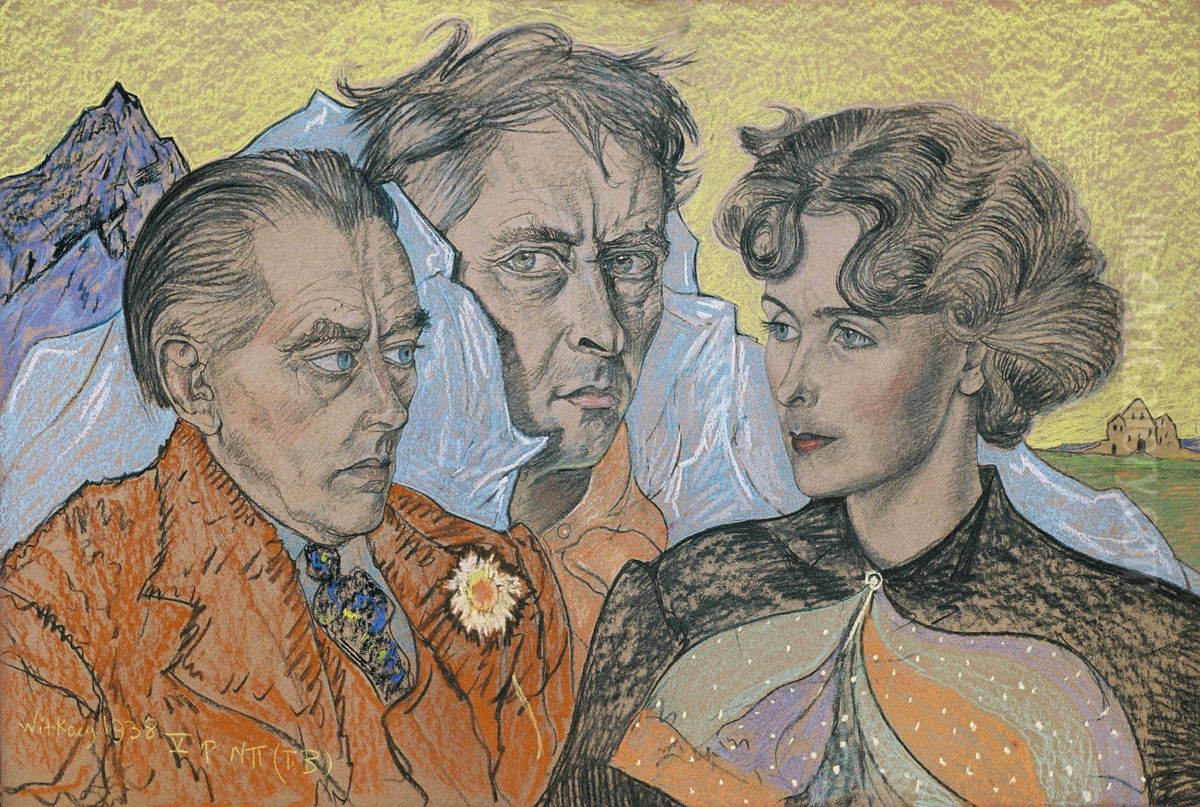 Portret zbiorowy -Tadeusz Langier, Witkacy, Bronislawa Wlodarska (Litauerowa) Oil Painting by Stanislaw Ignacy Witkiewicz (Witkacy)