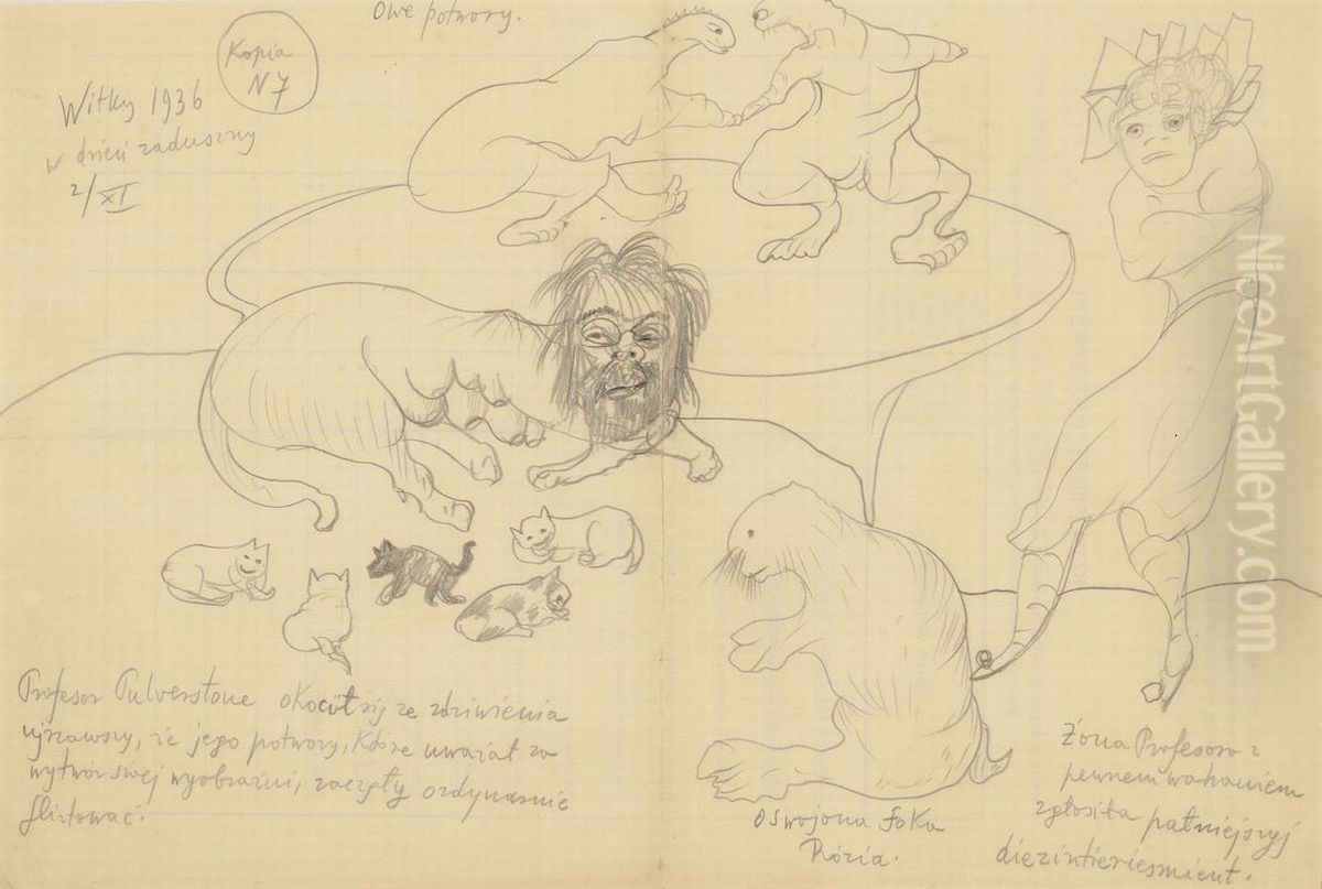 Profesor Pulverstone okocil sie... Oil Painting by Stanislaw Ignacy Witkiewicz (Witkacy)