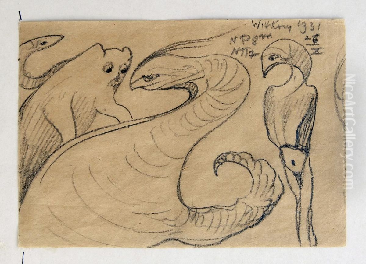 Cztery zwierzece stwory Oil Painting by Stanislaw Ignacy Witkiewicz (Witkacy)