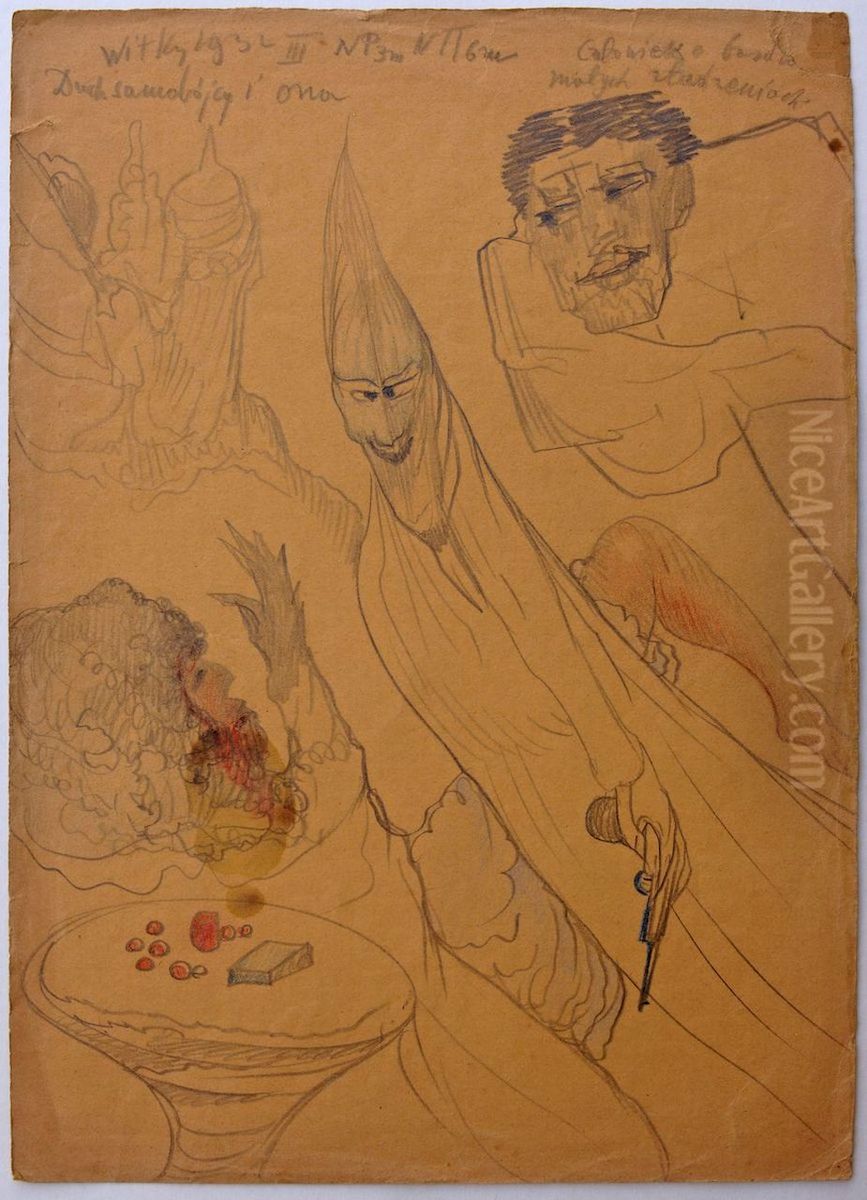 Suicide ghost and her Oil Painting by Stanislaw Ignacy Witkiewicz (Witkacy)