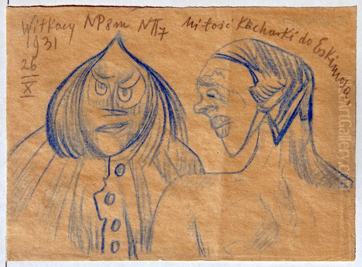 Milosc kucharki do Eskimosa Oil Painting by Stanislaw Ignacy Witkiewicz (Witkacy)