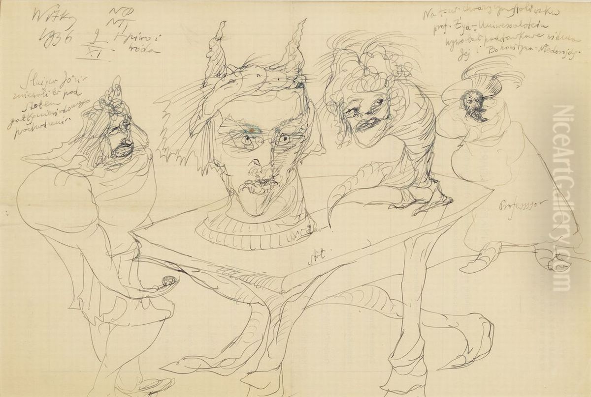 Na tzw. chodzacym stoliczku... Oil Painting by Stanislaw Ignacy Witkiewicz (Witkacy)