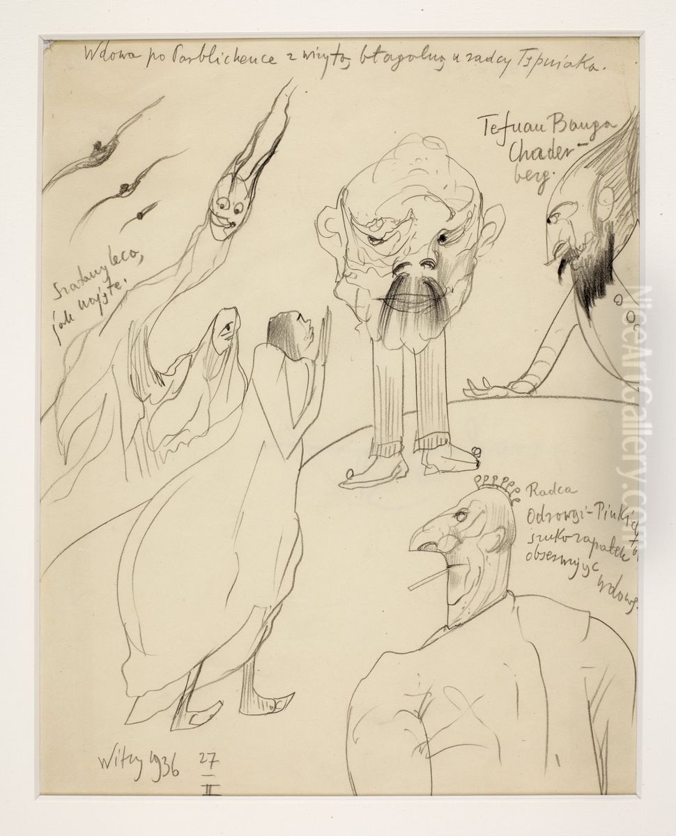 Wdowa po Porblichence z wizyta blagalna u radcy Tepniaka Oil Painting by Stanislaw Ignacy Witkiewicz (Witkacy)