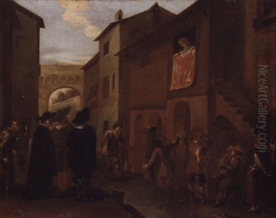 Serenade with dancers and musician Oil Painting by Jan Miel