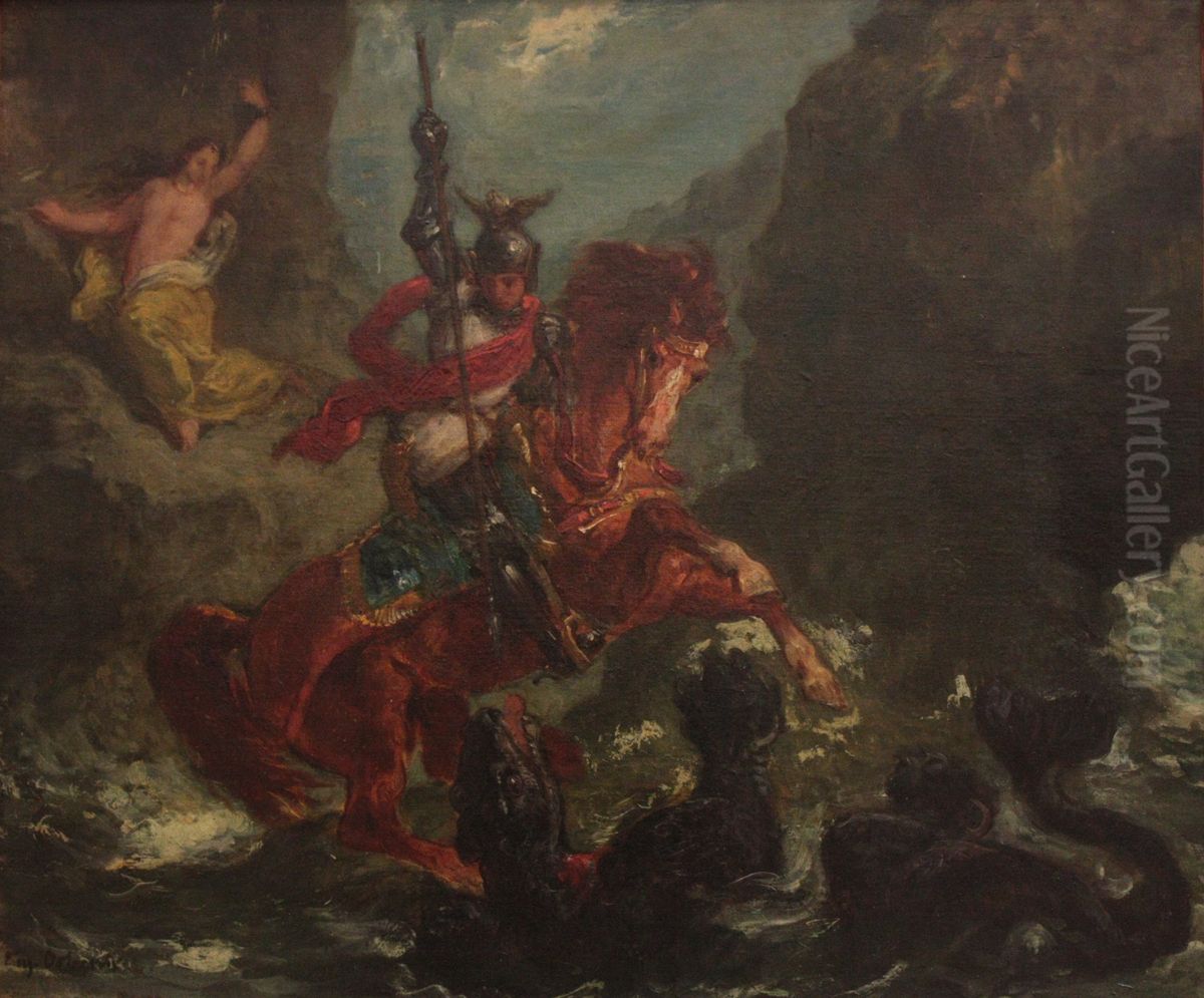 Roger delivrant Angelique Oil Painting by Eugene Delacroix