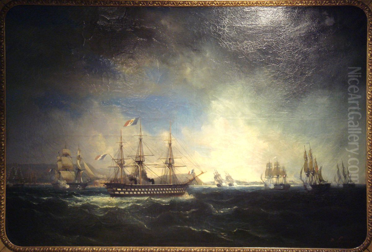 Arrivee du Prince President en rade de Toulon Oil Painting by Lauvergne, Barthelemy