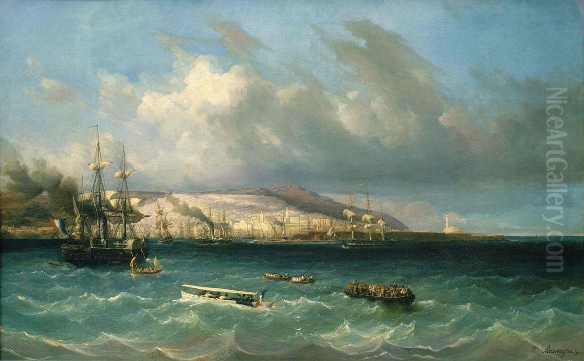 Vue du port et de la ville d'Alger Oil Painting by Lauvergne, Barthelemy