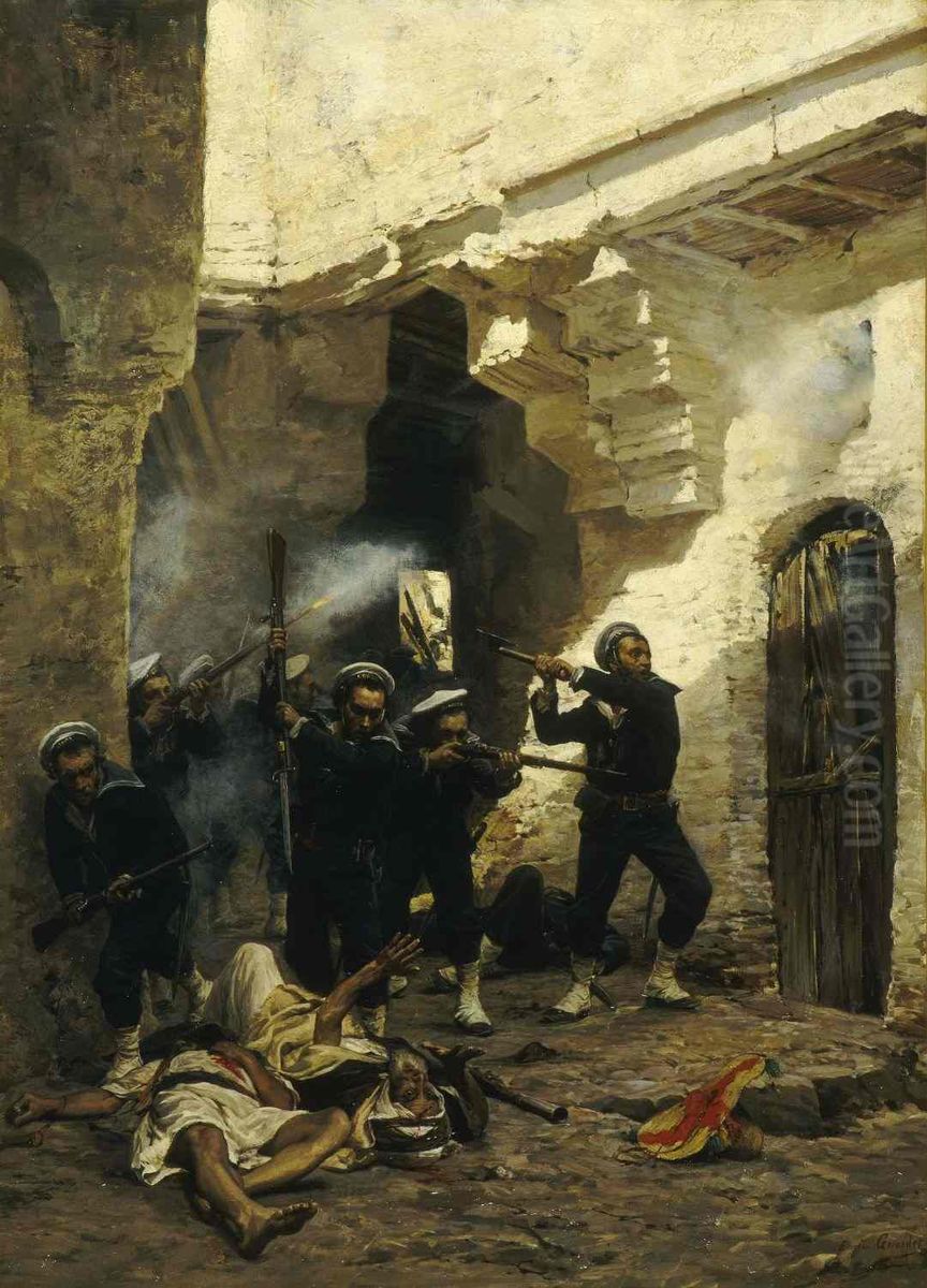 Bataille dans la Casbah Oil Painting by Eugene Girardet