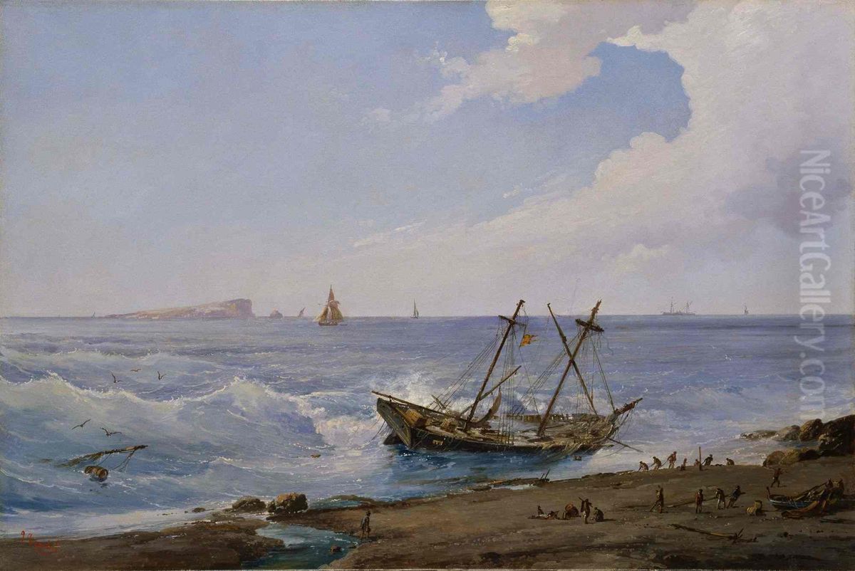 Naufrage vers la cote italienne Oil Painting by Dominique Trachel