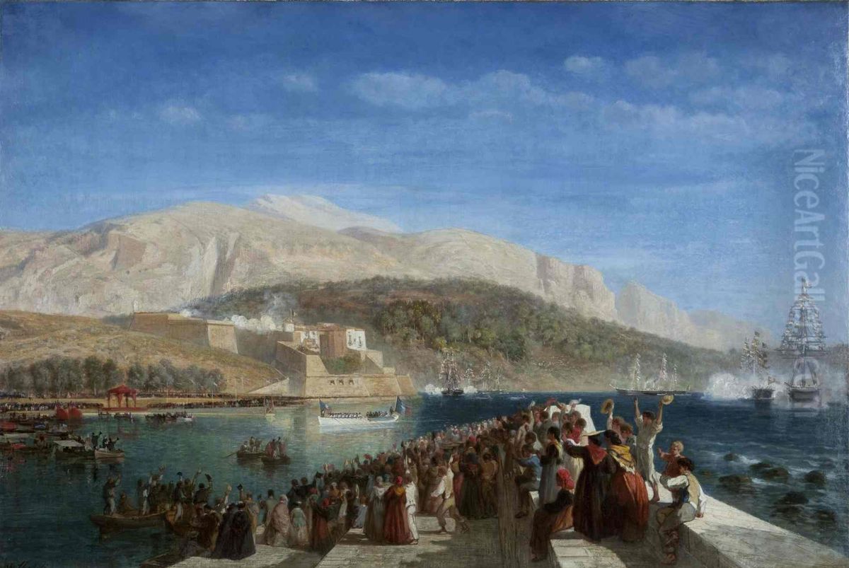 Arrivee de Napoleon III a Villefranche en 1860 Oil Painting by Collections of Musee national de la Marine de Paris