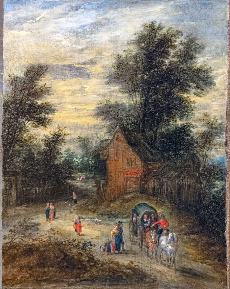 Landscape with charactersFrancais:Paysage avec personnagesItaliano:Paesaggio con personaggi Oil Painting by Jan Brughel