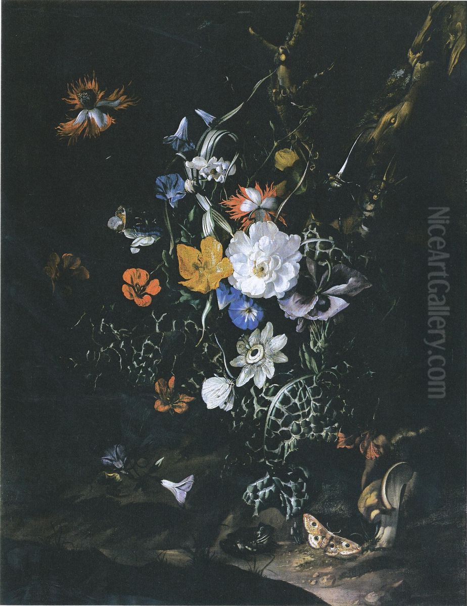 Forest recess with flowers Oil Painting by Rachel Ruysch