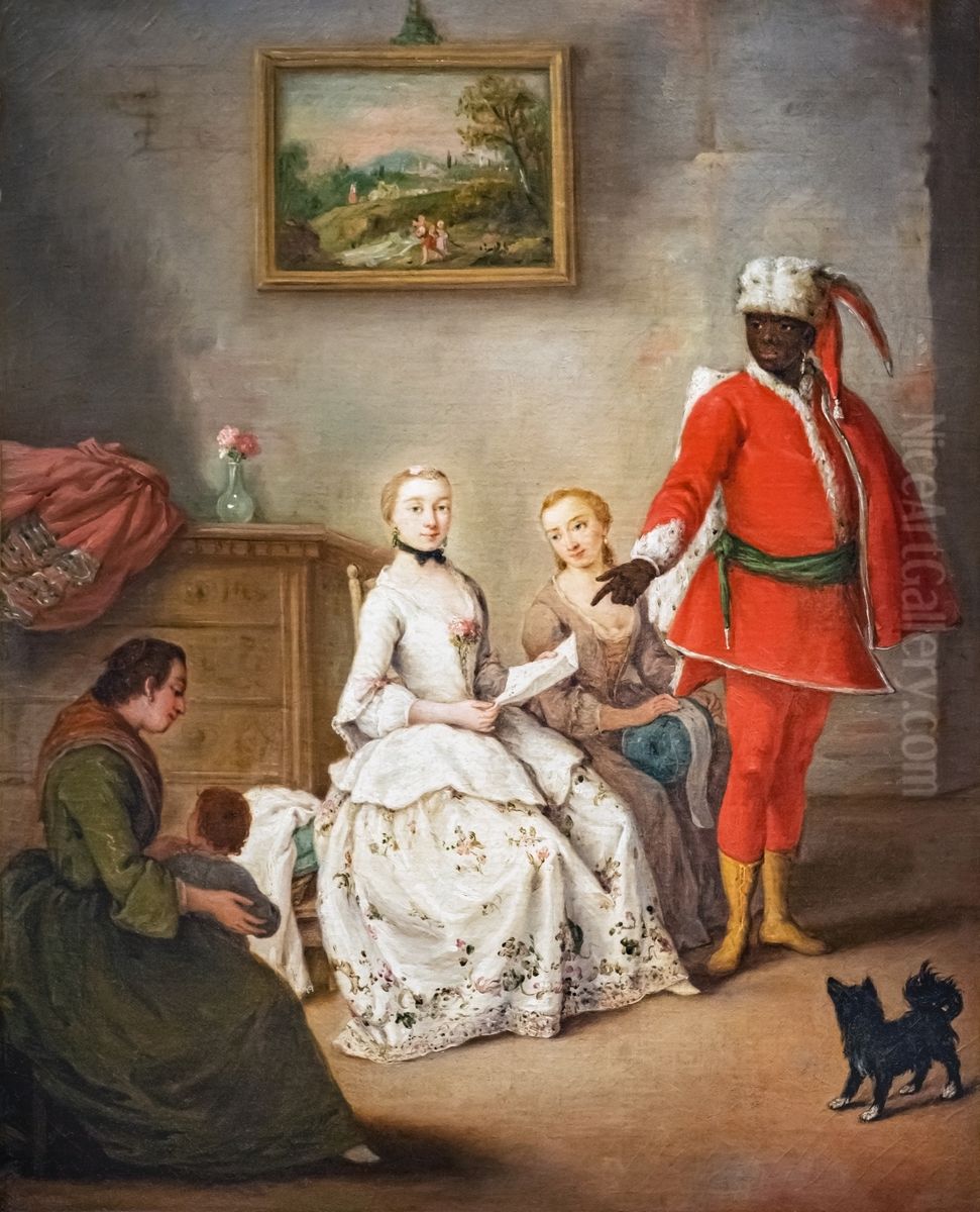 The Moorish EmbassyFrancais:L'ambassade du maureItaliano:L'ambasciata del moro Oil Painting by Pietro Longhi