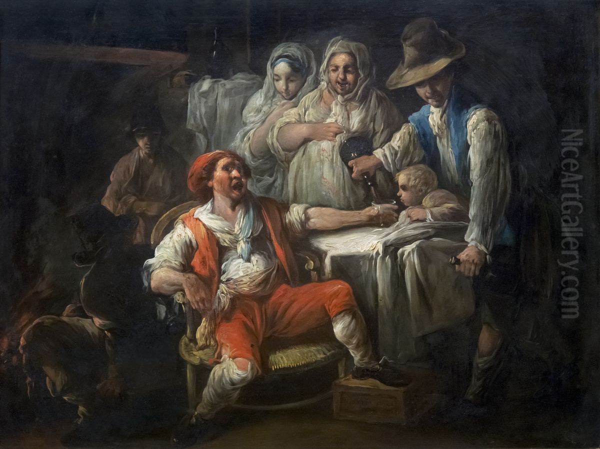 Drinking sceneFrancais:Scene de beuverieItaliano:Scena di bere Oil Painting by Jacques Gamelin
