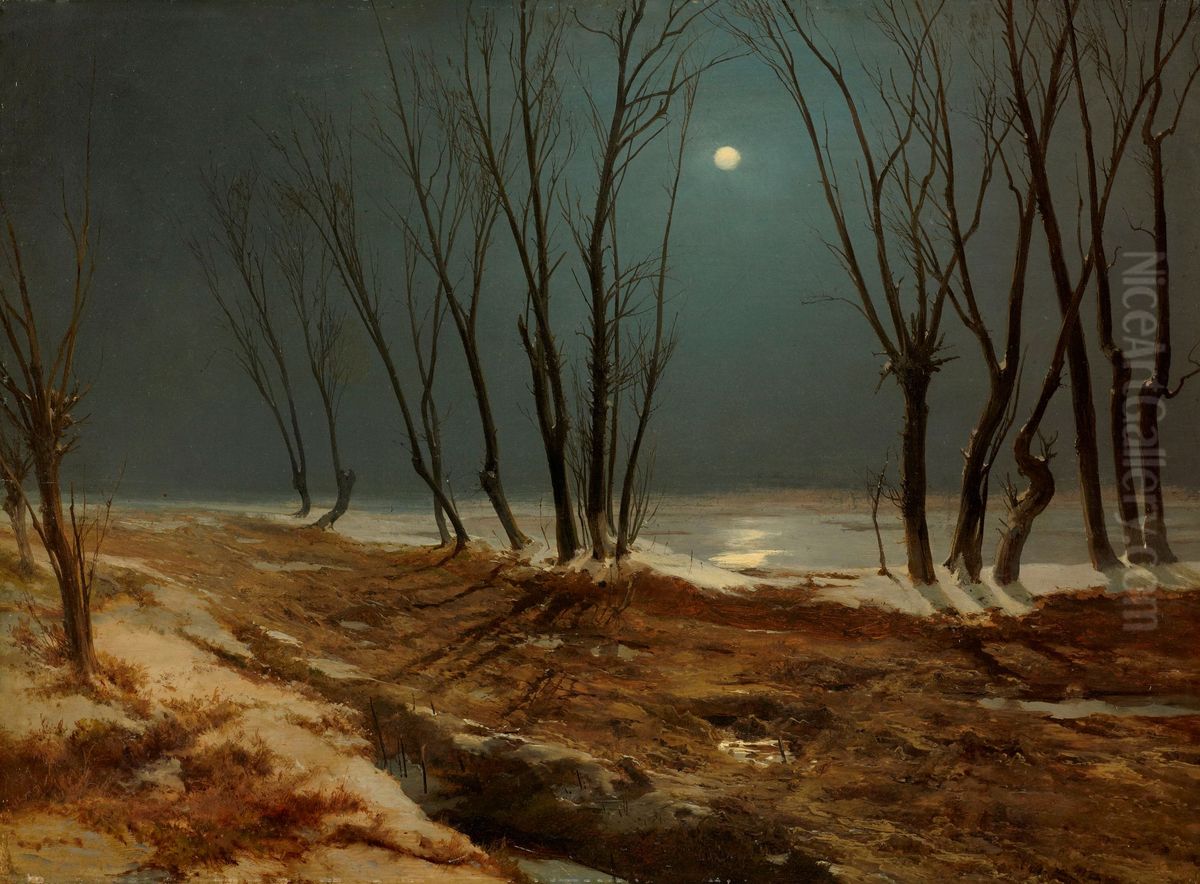 Landscape in Winter at Moonlight Oil Painting by Carl Blechen