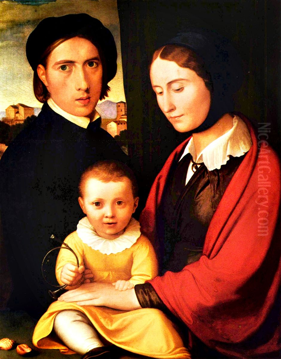 Selbstportrat des Kunstlers mit Frau und Sohn Alfons Oil Painting by Johann Friedrich Overbeck