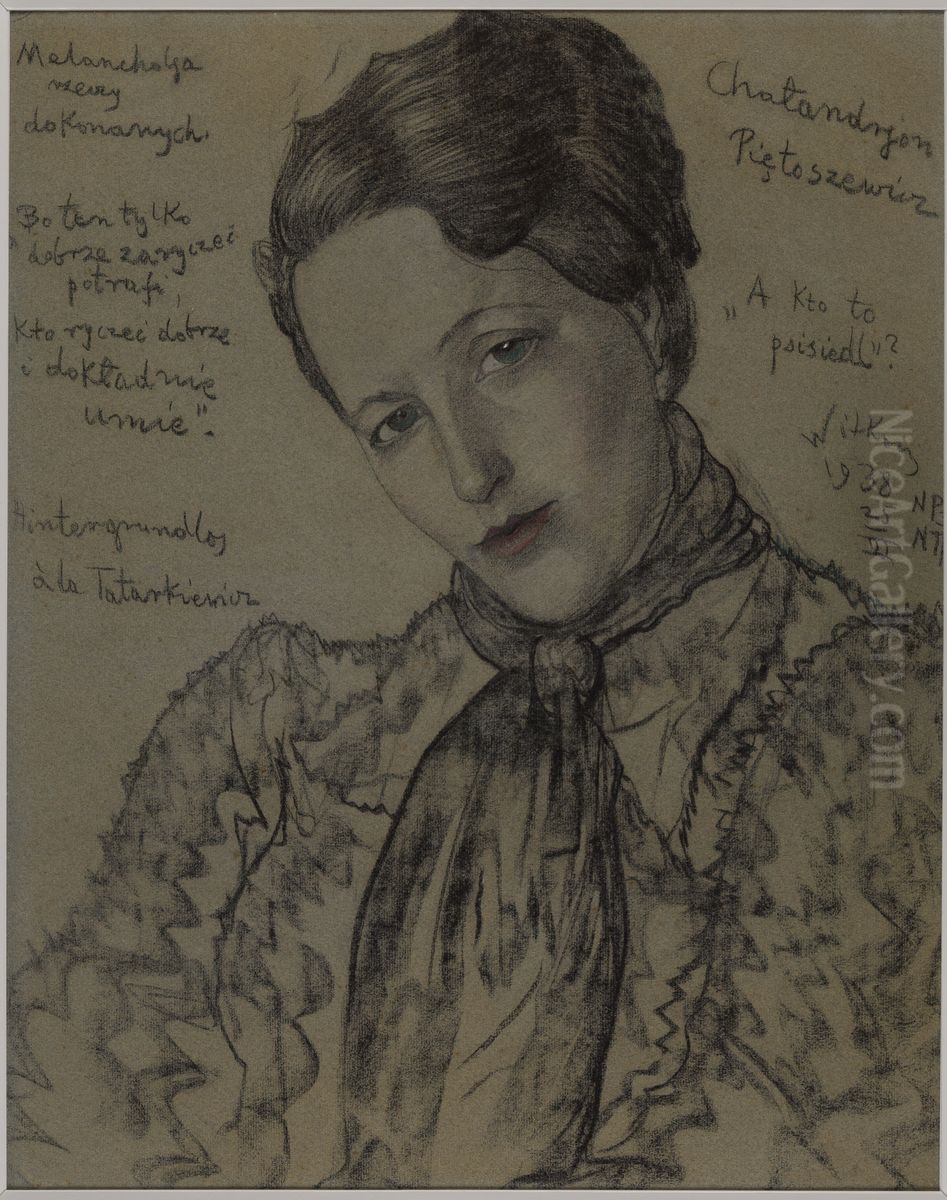 Asymetryczna Dama - Portret Eugenii Wyszomirskiej-Kuznickiej - Melancholia rzeczy dokonanych Oil Painting by Stanislaw Ignacy Witkiewicz (Witkacy)