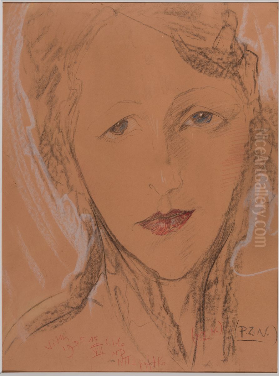 Asymmetric Lady - Portrait of Eugenia Wyszomirska-Kuznicka Oil Painting by Stanislaw Ignacy Witkiewicz (Witkacy)