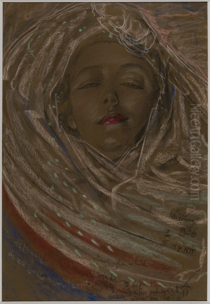 Asymetryczna Dama - Portret Eugenii Wyszomirskiej-Kuznickiej - Powrot z balu Oil Painting by Stanislaw Ignacy Witkiewicz (Witkacy)