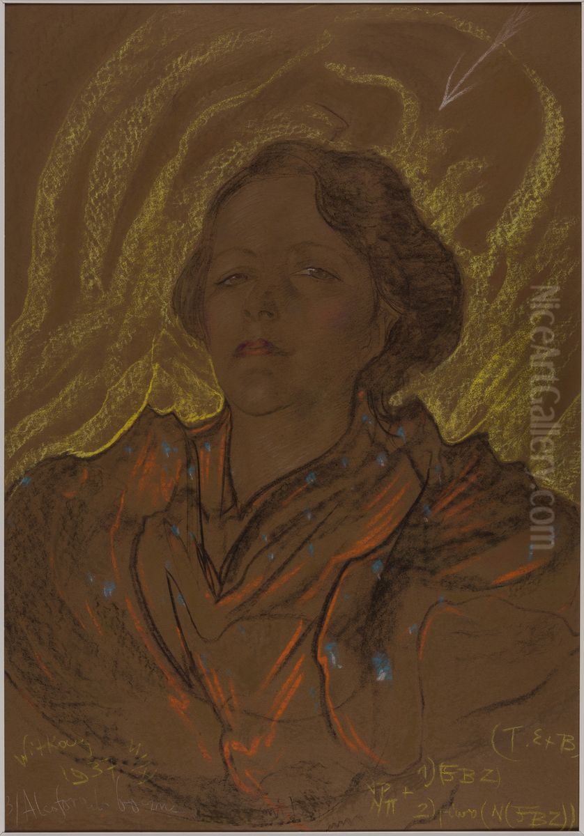Asymmetric Lady - Portrait of Eugenia Wyszomirska-Kuznicka Oil Painting by Stanislaw Ignacy Witkiewicz (Witkacy)