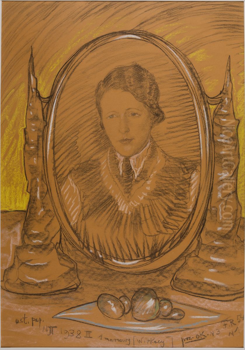 Asymetryczna Dama - Portret Eugenii Wyszomirskiej-Kuznickiej - W lustrze Oil Painting by Stanislaw Ignacy Witkiewicz (Witkacy)