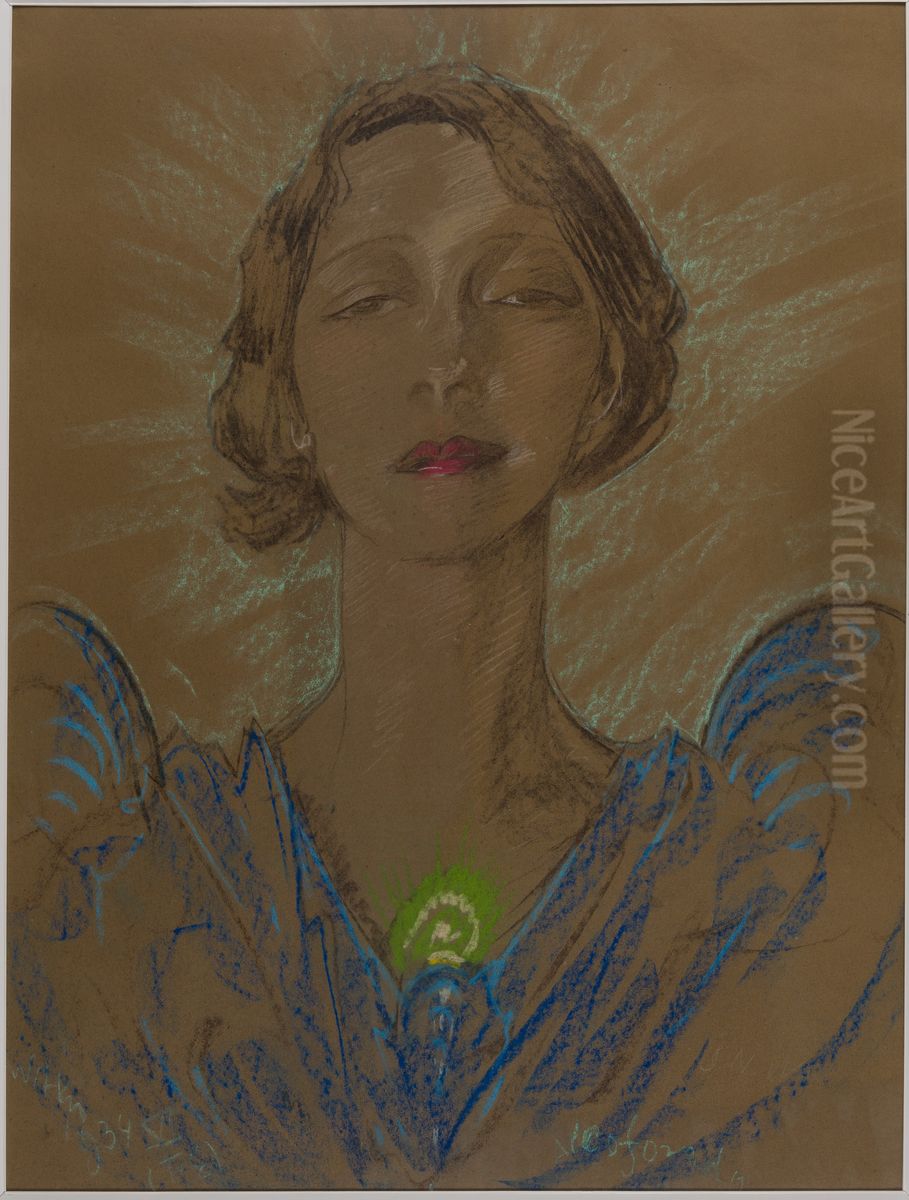 Asymetryczna Dama - Portret Eugenii Wyszomirskiej-Kuznickiej Oil Painting by Stanislaw Ignacy Witkiewicz (Witkacy)