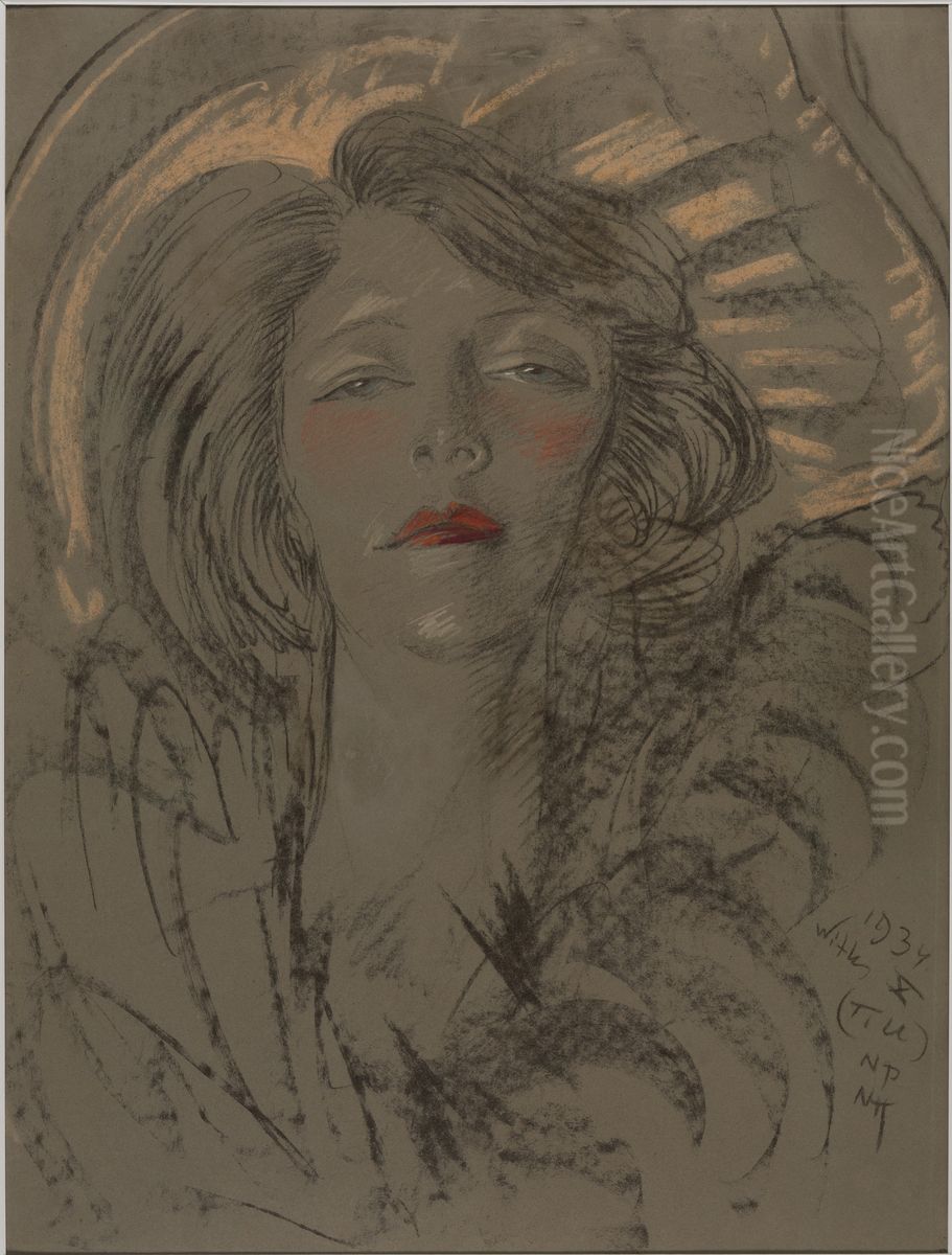 Asymmetric Lady - Portrait of Eugenia Wyszomirska-Kuznicka - T.U Oil Painting by Stanislaw Ignacy Witkiewicz (Witkacy)