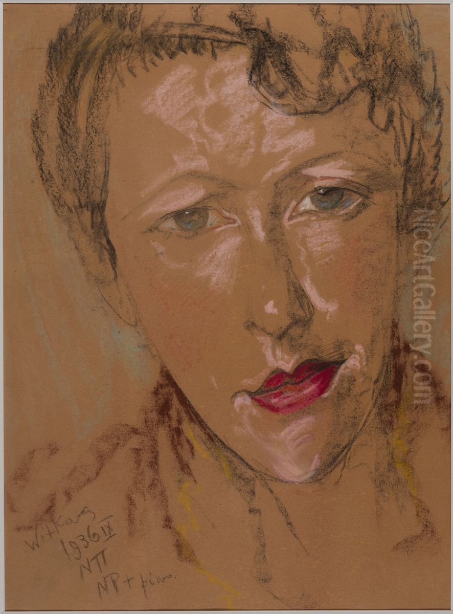 Asymmetric Lady - Portrait of Eugenia Wyszomirska-Kuznicka Oil Painting by Stanislaw Ignacy Witkiewicz (Witkacy)