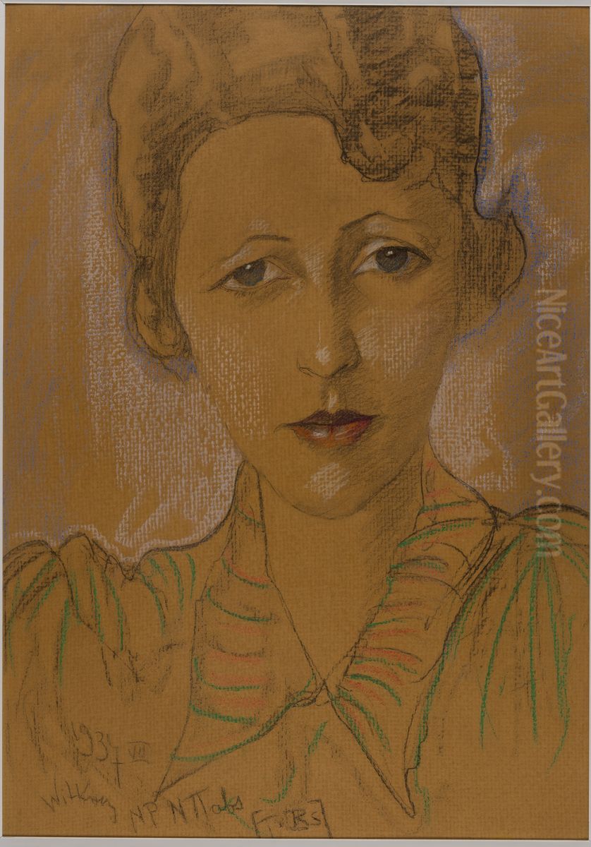 Asymmetric Lady - Portrait of Eugenia Wyszomirska-Kuznicka Oil Painting by Stanislaw Ignacy Witkiewicz (Witkacy)