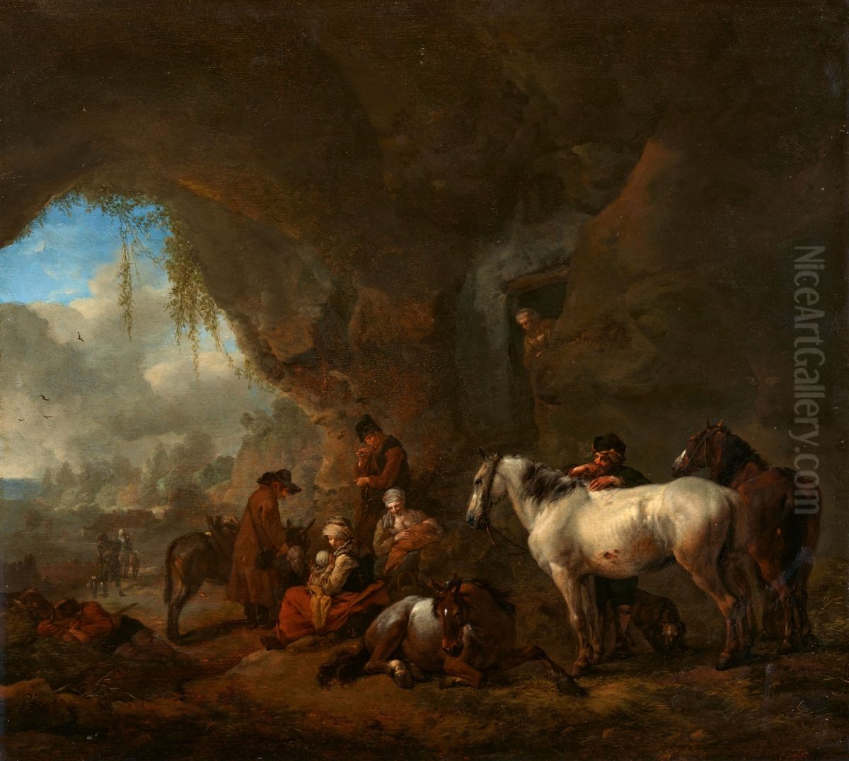 Travellers Resting in a Grotto Oil Painting by Philips Wouwerman
