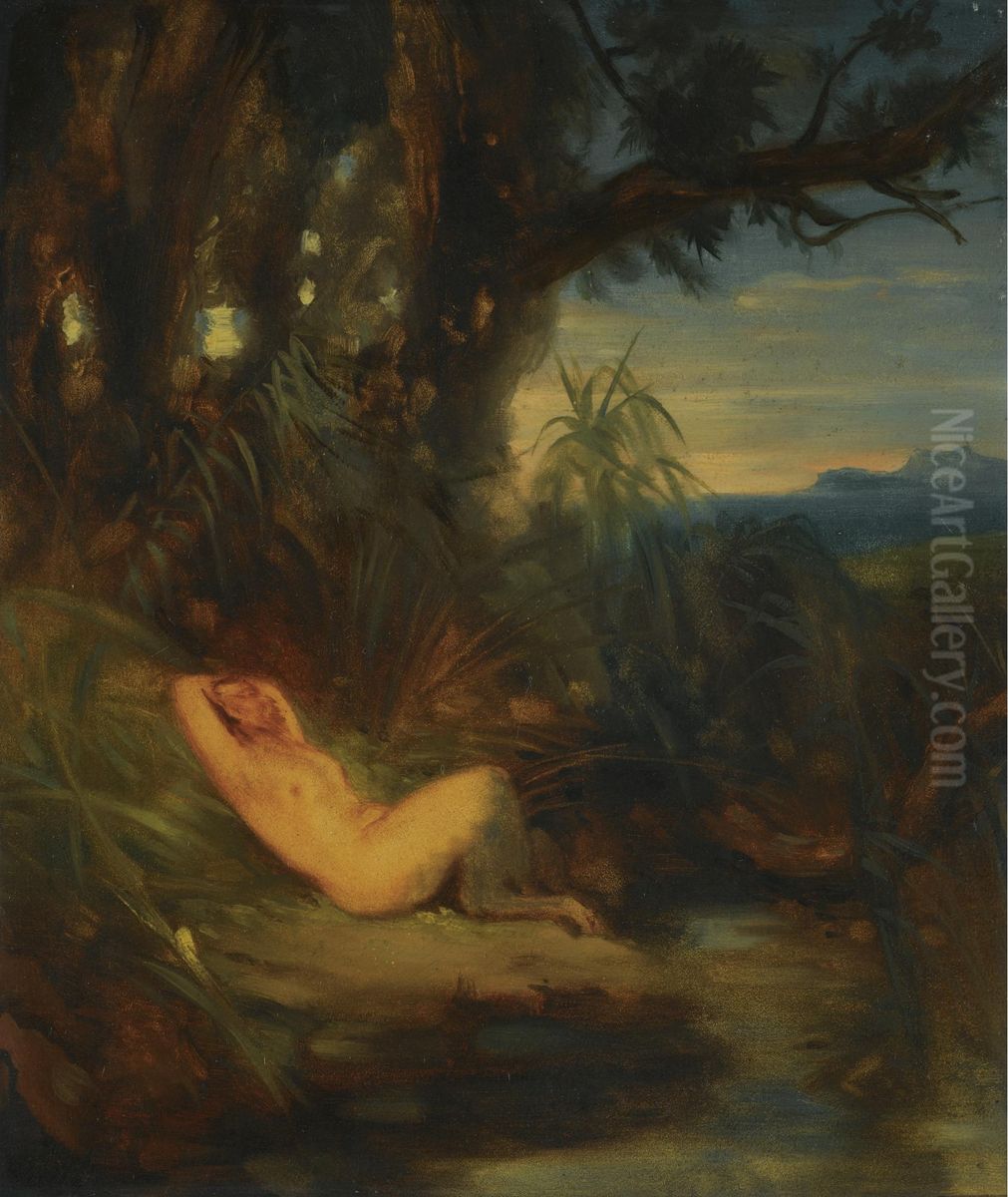 Schlafender Faun / Schlafender Faun im Schilf Oil Painting by Carl Blechen