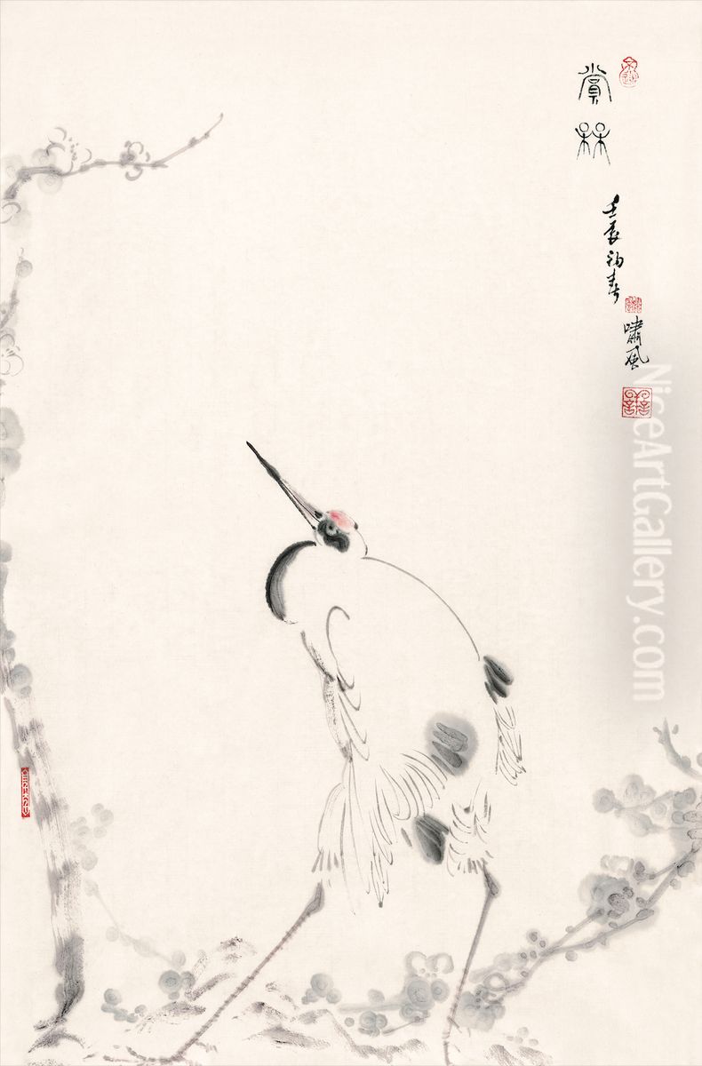 Viewing Plum Blossoms Oil Painting by Chen Xiaofeng