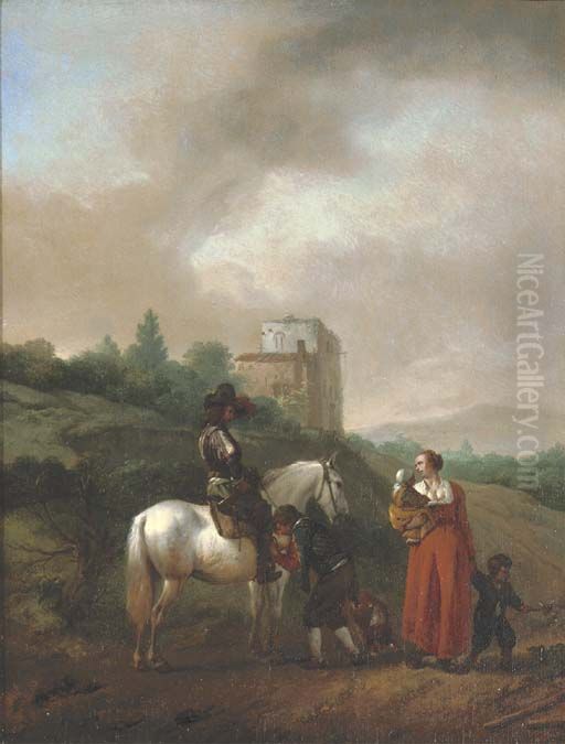 Landschap met een ruiter in gesprek met een vrouw Oil Painting by Philips Wouwerman