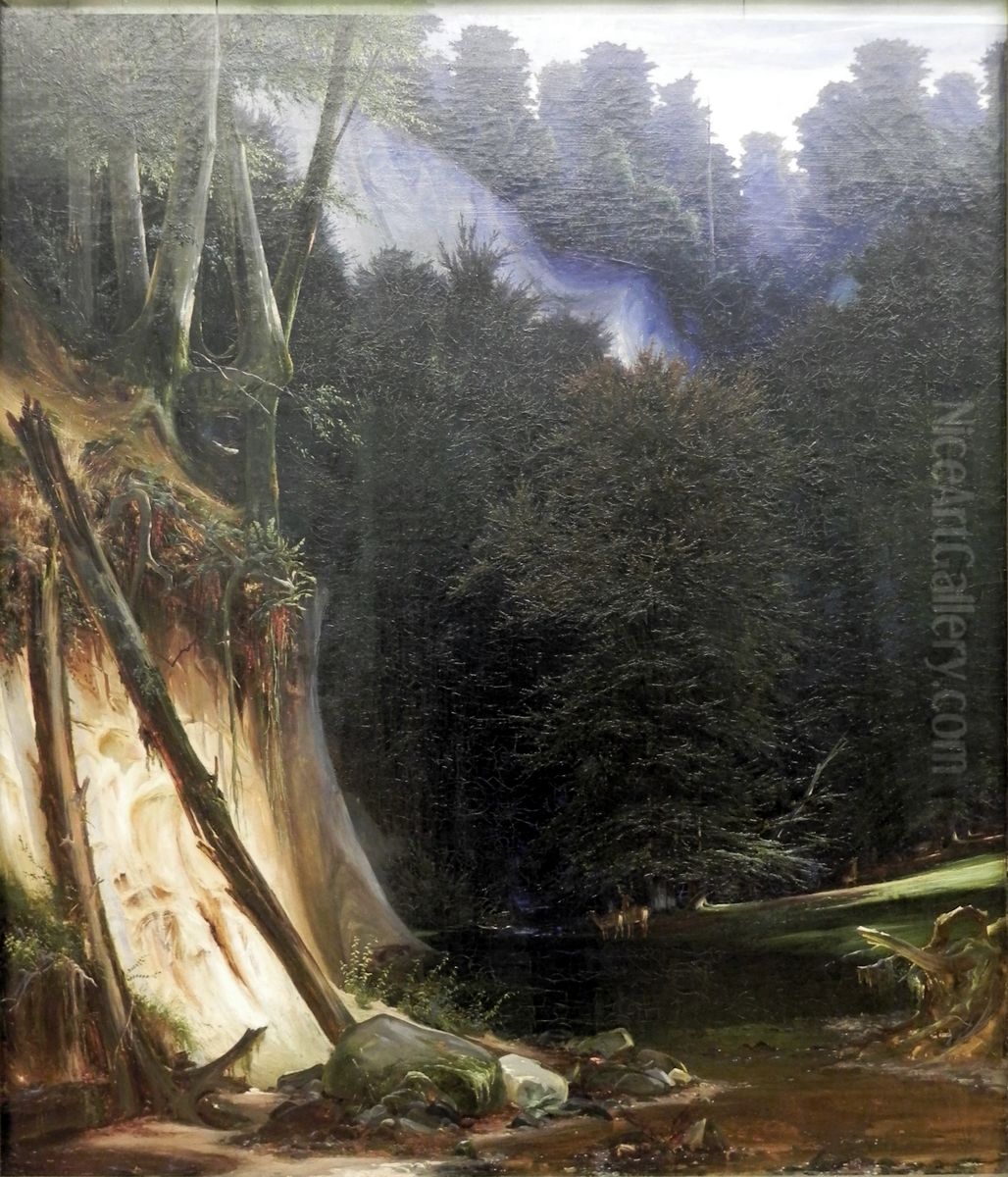 Waldschlucht mit Rotwild Oil Painting by Carl Blechen