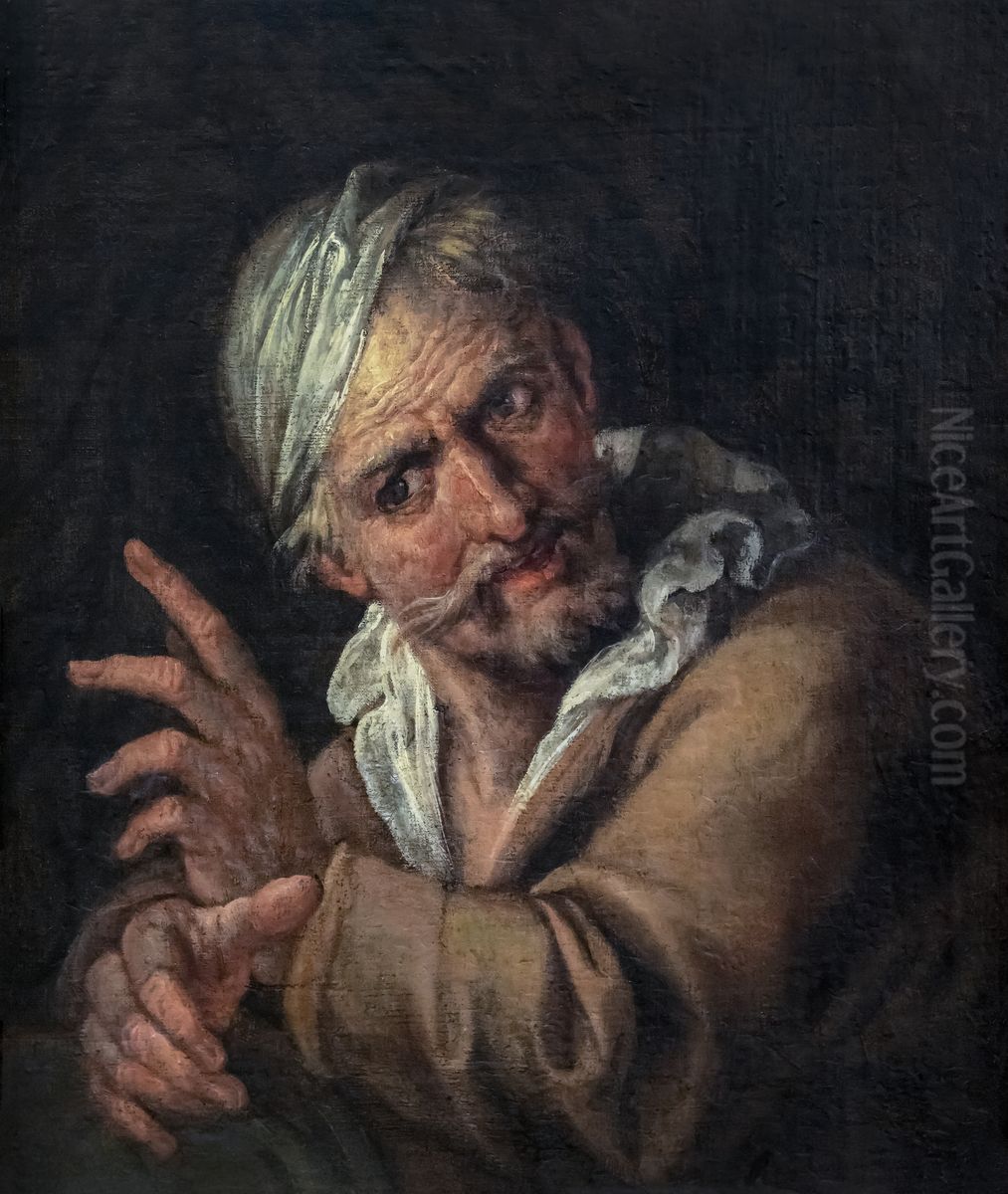 Man's head(or The muleteer)Francais:Tete d'homme(ou Le muletier)Italiano:Testa di uomo(o Il mulattiere) Oil Painting by Pietro della Vecchia