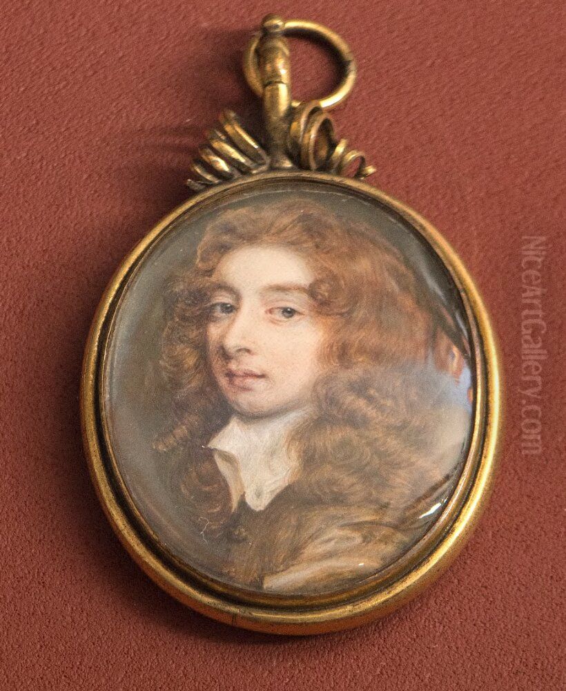 Portratt av okand man, tidigare kallad Sir William Temple. Oil Painting by Richard (Dwarf Gibson) Gibson