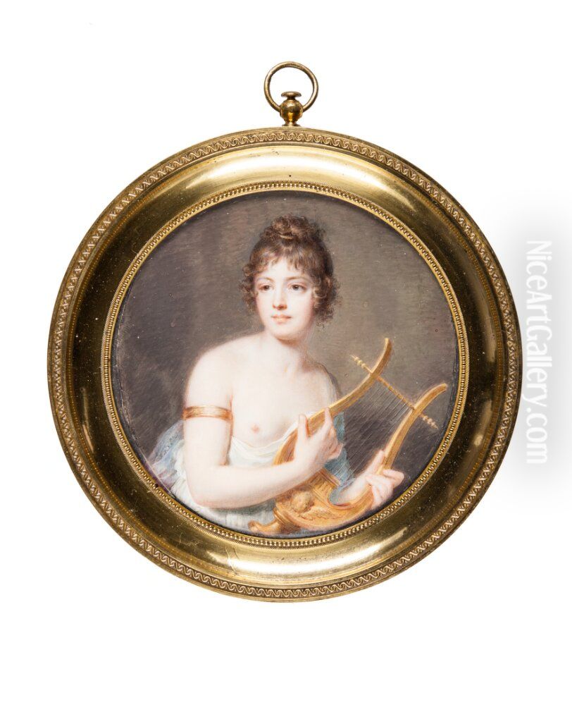 Woman with a lyre, Sapfo Oil Painting by Lorentz Svensson Sparrgren