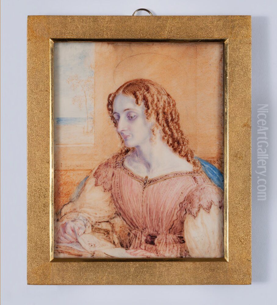 Ung kvinna med gyllene gloria Oil Painting by John Linnell