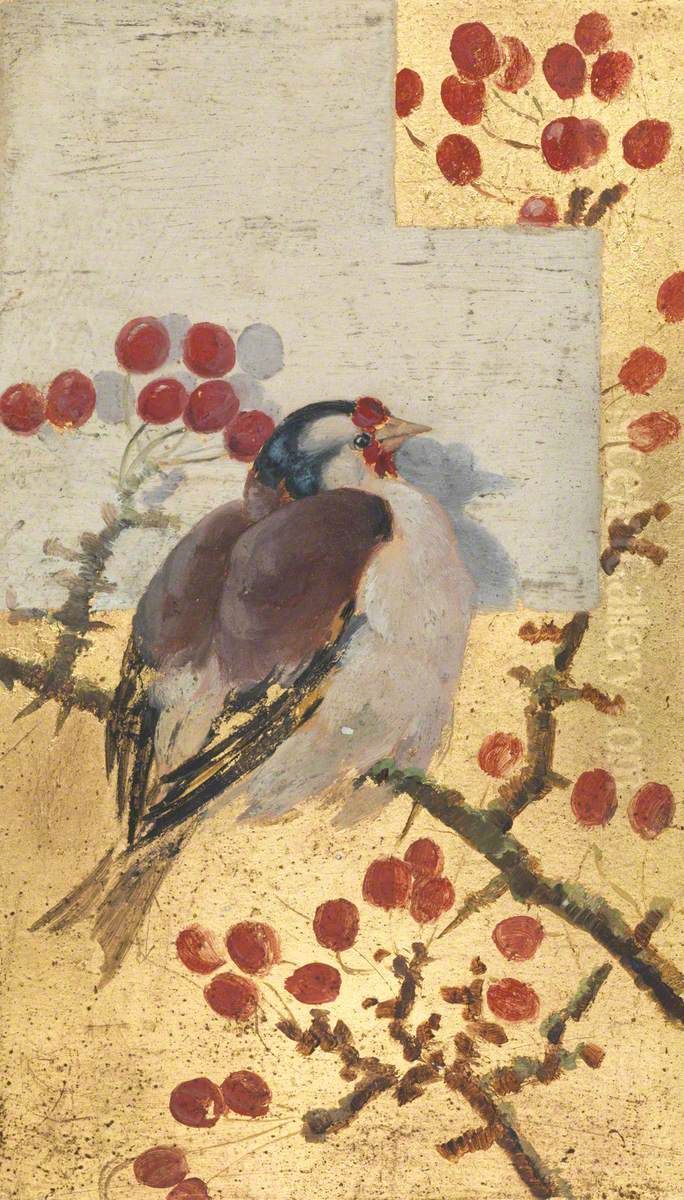 A goldfinch on the branch of a cherrry tree Oil Painting by Beatrice Whistler