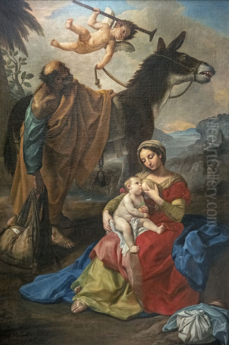 Rest of the Holy Family during the escape EgyptFrancais:Repos de la Sainte Famille pendant la fuite en EgypteItaliano:Resto della Sacra Famiglia durante la fuga in Egitto Oil Painting by Marco Benefial