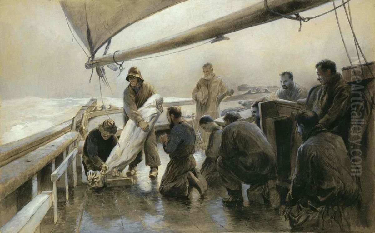 Les funerailles du terre-neuvas Oil Painting by Henri-Edmond Rudaux