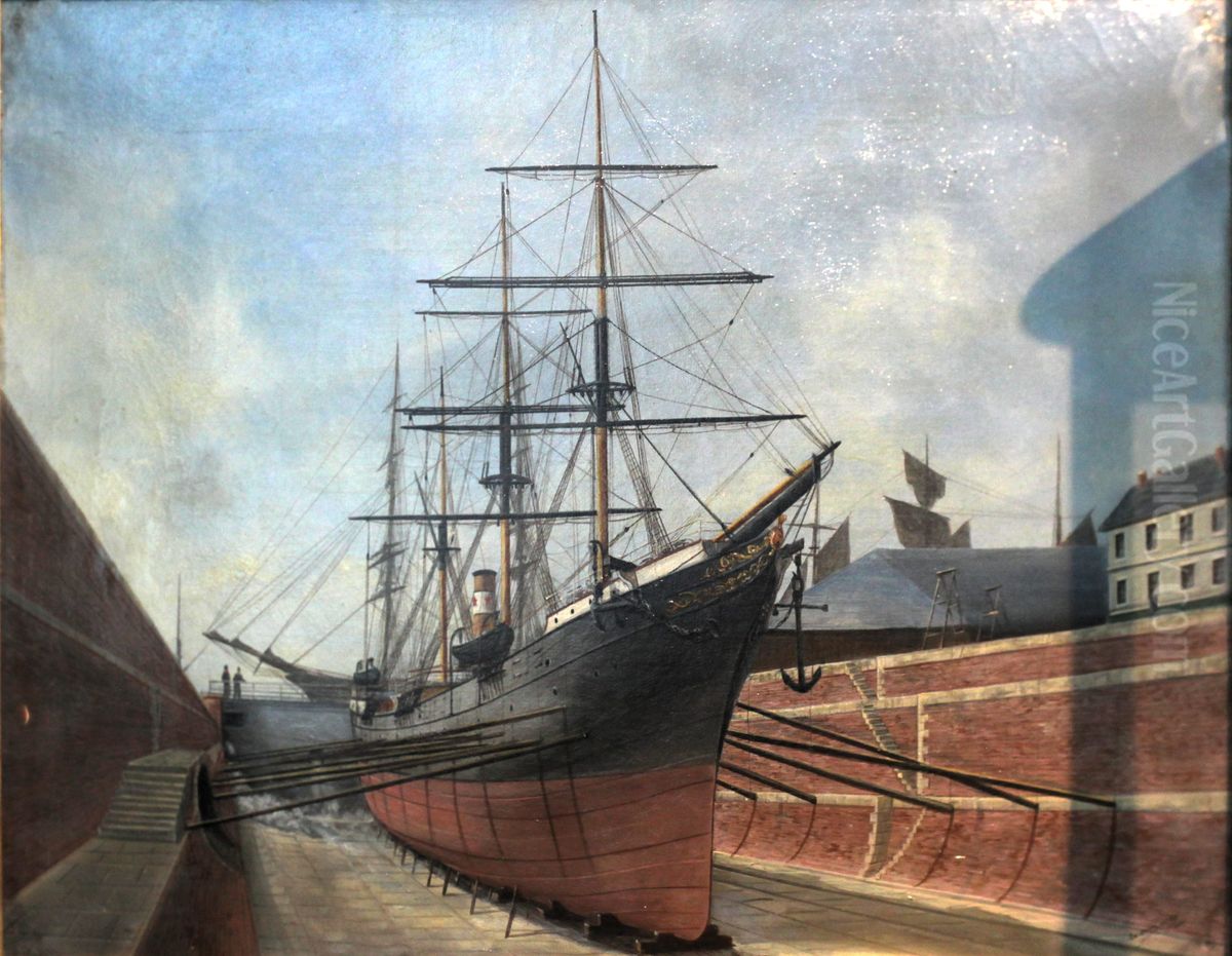 Sail and steam liner refitting at Le Havre Oil Painting by Edouard Adam