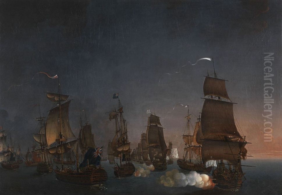 Combat de Negapatam, 6 juillet 1782 Oil Painting by Auguste-Louis de Rossel de Cercy