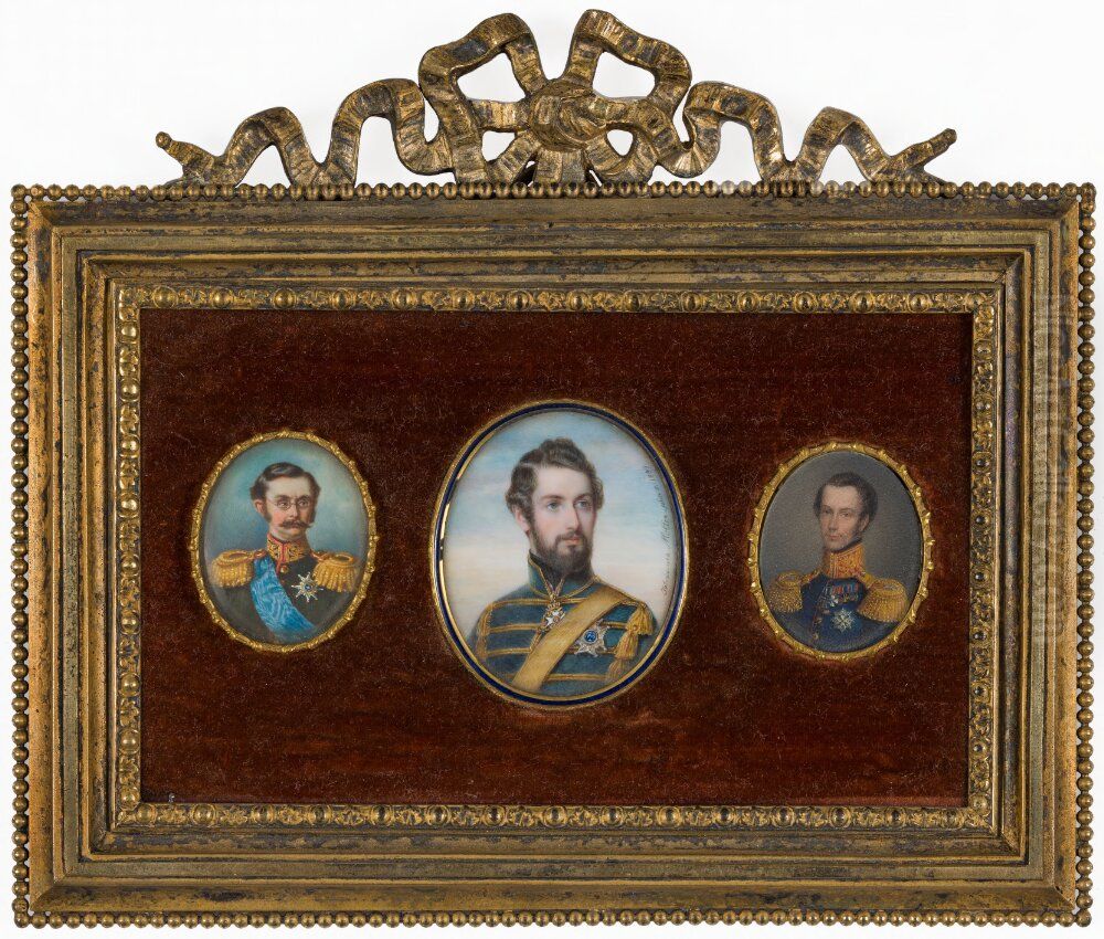 Adolf (1817-1905), prins av Nassau-Weilburg, hertig av Nassau, storhertig av Luxemburg ; Karl XV (1826-1872), kung av Sverige och Norge ; Fredrik (1797-1881), prins av Oranien-Nassau, prins av Nederlanderna Oil Painting by Johannes Moller