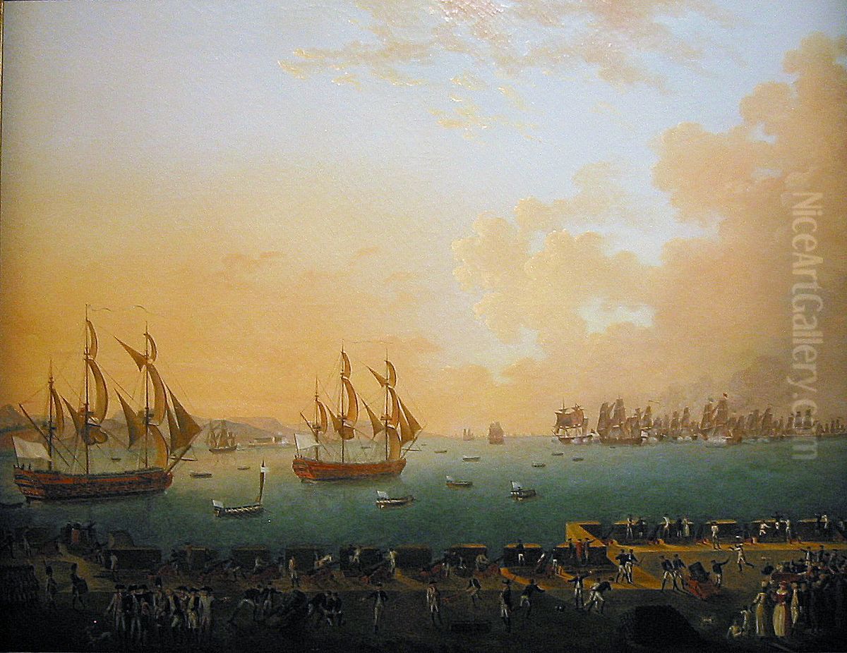 Combat naval dans la rade de Fort Royal de la Martinique Oil Painting by Auguste-Louis de Rossel de Cercy
